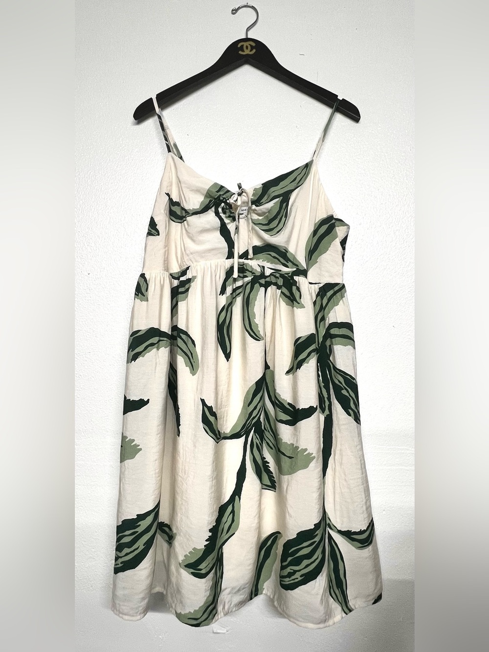 Nine West Tropical Leaf Print Sundress Size L Adjustable Straps Summer Dress - Picture 4 of 11